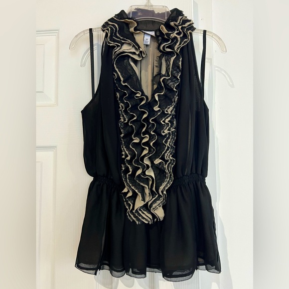 Neiman Marcus Robert Rodriguez Target Lace Ruffle Black Peplum Blouse Shirt - Picture 1 of 15